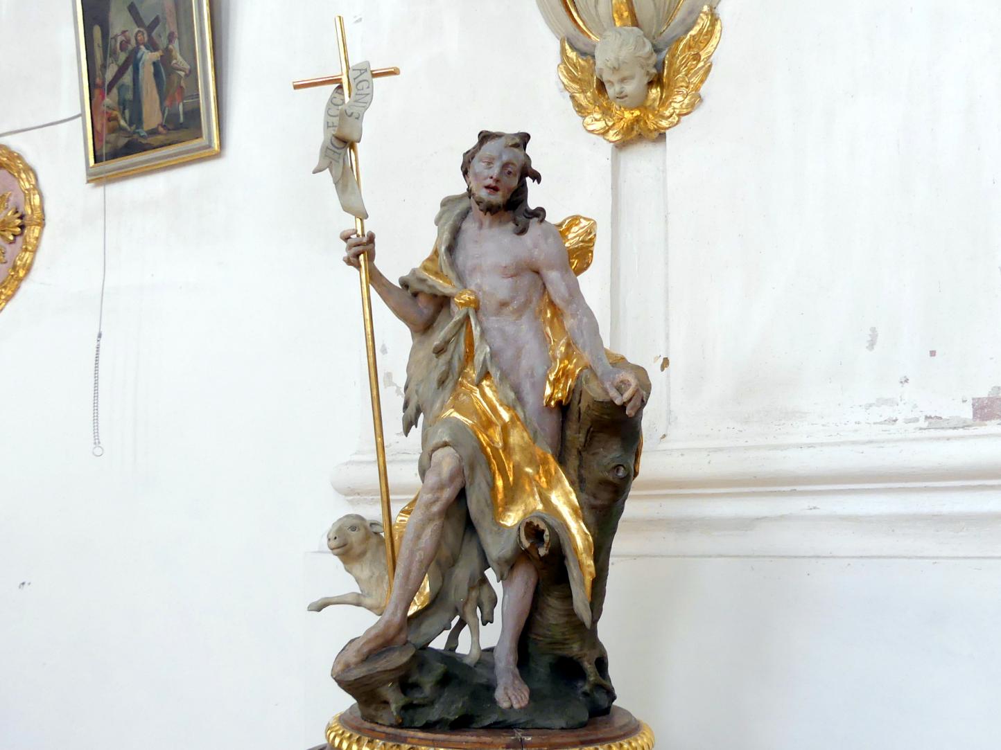 Christian Jorhan der Ältere (1750–1802), Johannes Baptist auf dem Taufdeckel, Altfraunhofen, Pfarrkirche St. Nikolaus, 1791