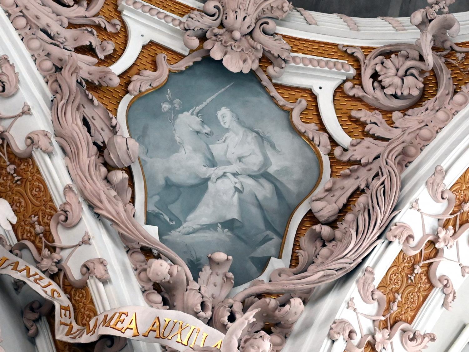 Cosmas Damian Asam (1713&ndash;1738), Vier Kartuschen Tugenden der Gottesmutter, Innsbruck, ehem. Stadtpfarrkirche, heute Dom zu St. Jakob, 1722&ndash;1723