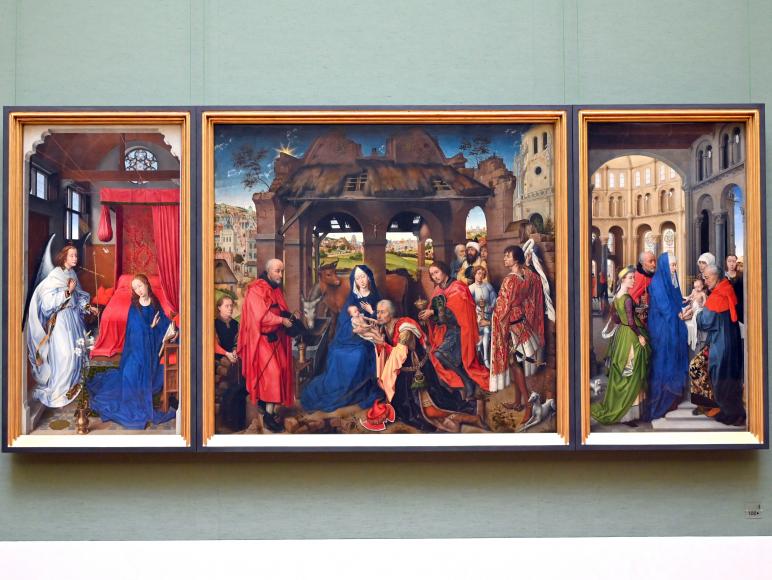 Rogier van der Weyden (1433–1464), Dreikönigsaltar ("Columba-Altar"), Köln, Pfarrkirche St. Kolumba, jetzt München, Alte Pinakothek, Obergeschoss Saal I, um 1455