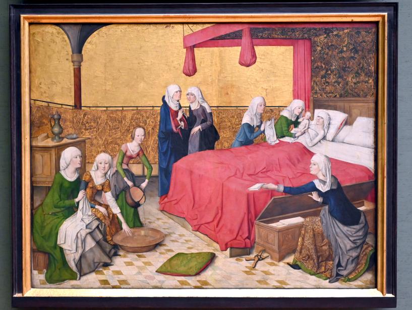 Meister des Marienlebens (1467&ndash;1480), Geburt Mariae, Köln, St. Ursula, Basilica minor, jetzt München, Alte Pinakothek, Obergeschoss Saal III, um 1470&ndash;1480