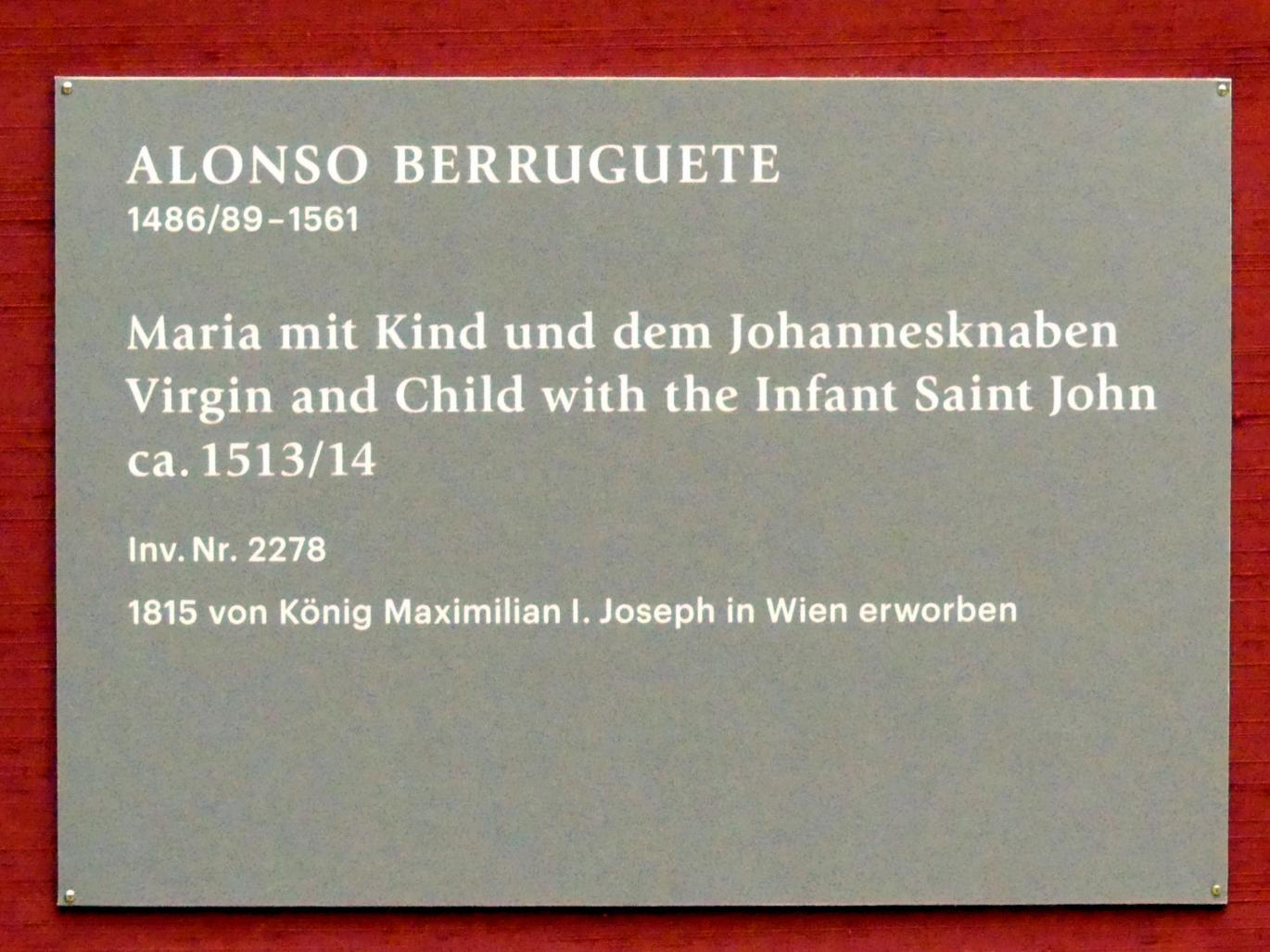 Alonso Berruguete (1513–1516), Maria mit Kind und dem Johannesknaben, München, Alte Pinakothek, Obergeschoss Saal IV, um 1513–1514, Bild 2/4