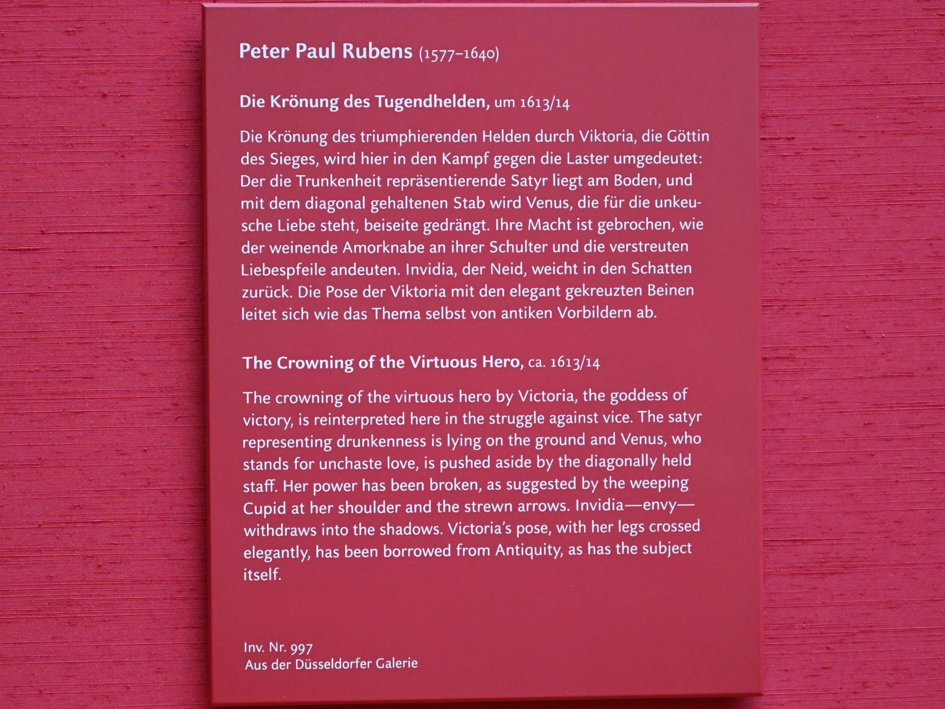 Peter Paul Rubens (1598&ndash;1640), Die Krönung des Tugendhelden, München, Alte Pinakothek, Obergeschoss Saal VII, um 1613&ndash;1614, Bild 2/2