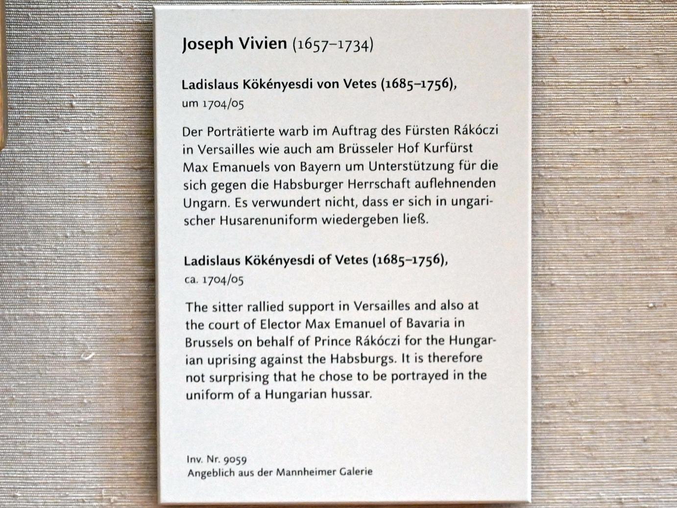 Joseph Vivien (1704&ndash;1730), Ladislaus Kökényesdi von Vetes (1685-1756), München, Alte Pinakothek, Obergeschoss Saal XIIa, um 1704&ndash;1705, Bild 2/2