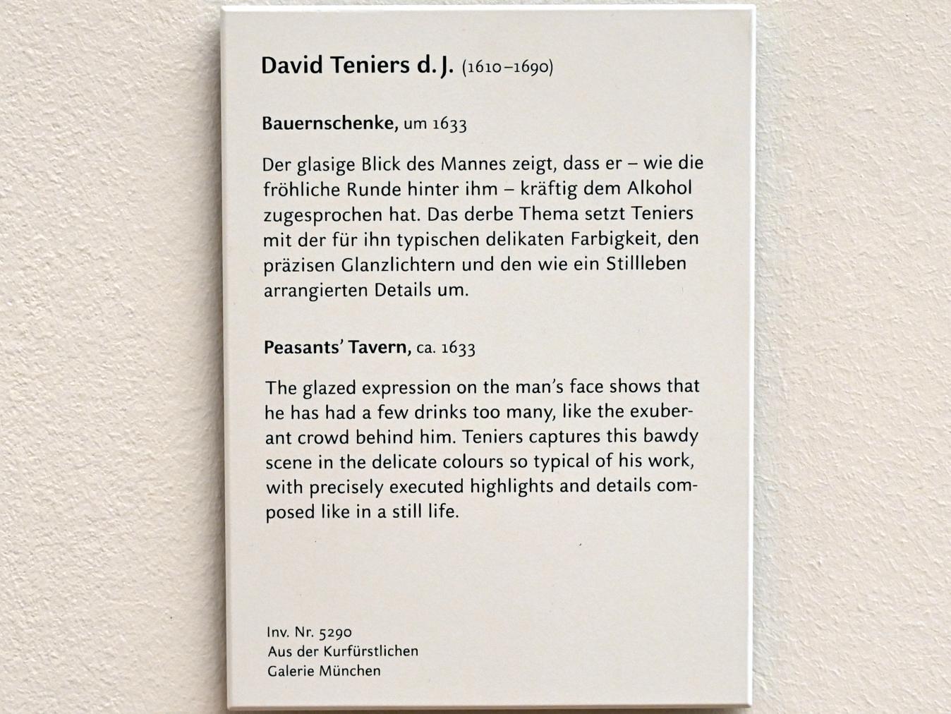 David Teniers der Jüngere (1633&ndash;1682), Bauernschenke, München, Alte Pinakothek, Obergeschoss Kabinett 11, um 1633, Bild 2/2