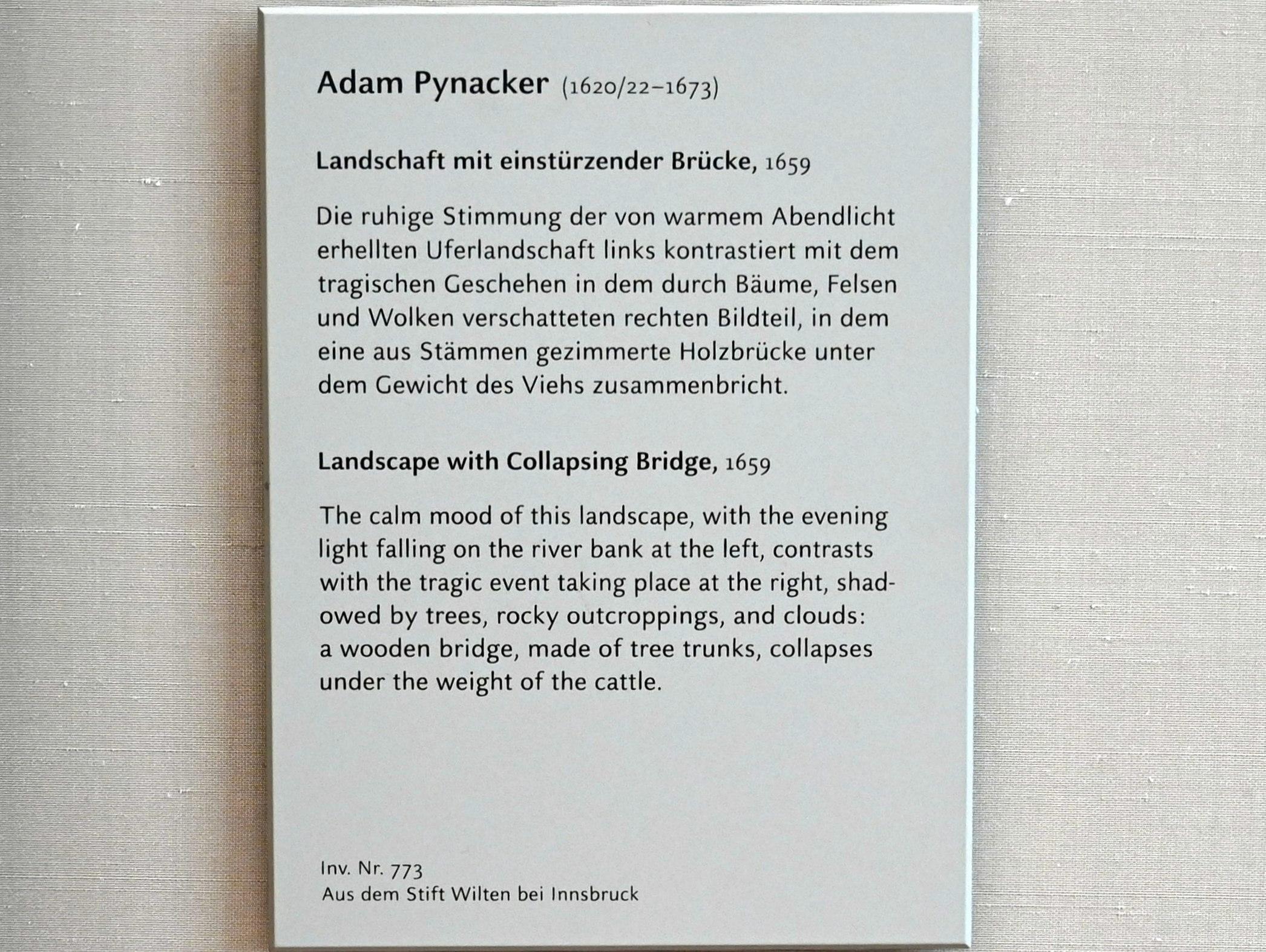 Adam Pynacker (1656&ndash;1665), Landschaft mit einstürzender Brücke, München, Alte Pinakothek, Obergeschoss Kabinett 16, 1659, Bild 2/2