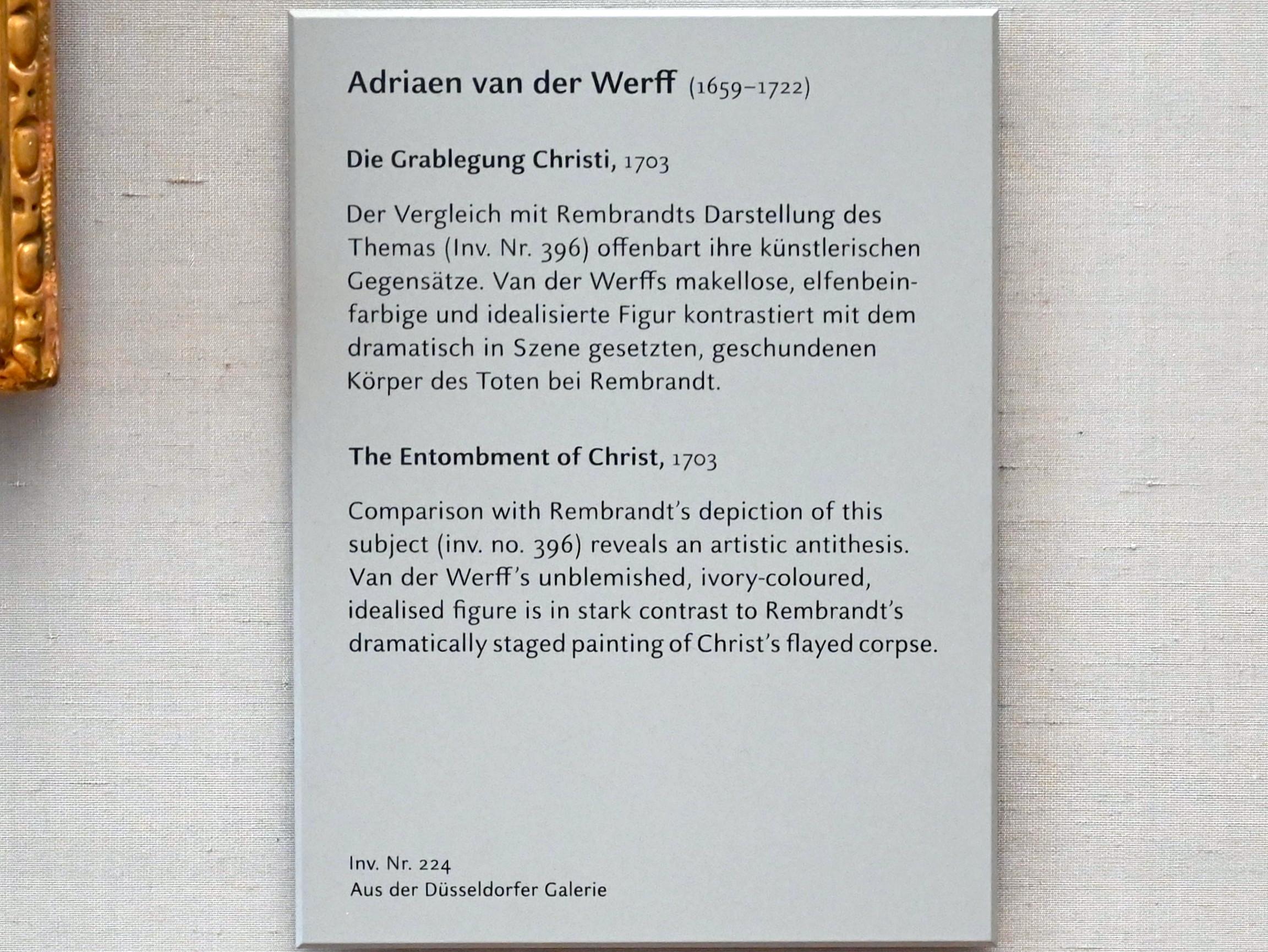 Adriaen van der Werff (1687&ndash;1715), Die Grablegung Christi, München, Alte Pinakothek, Obergeschoss Kabinett 23, 1703, Bild 2/2