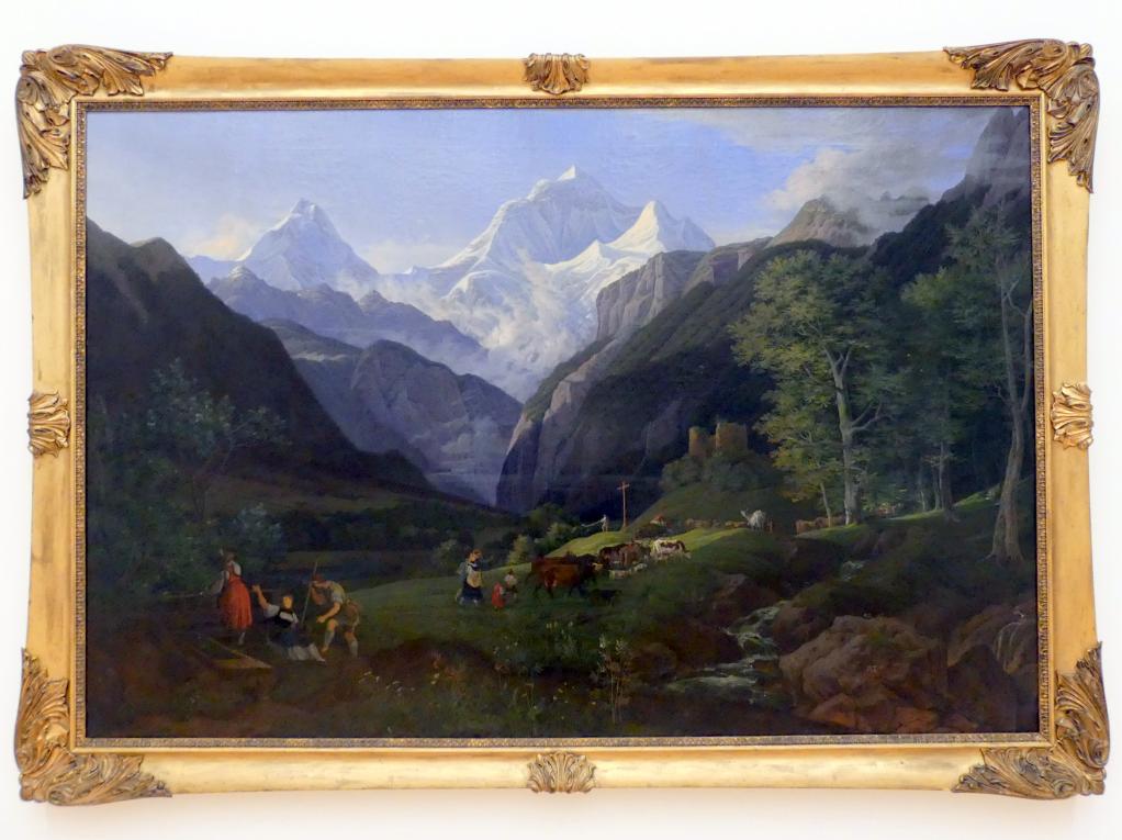 Ludwig Richter (1824–1884), Frühlingsmorgen im Lauterbrunner Tal (Auszug der Sennen), Regensburg, Ostdeutsche Galerie, Saal 5, 1827