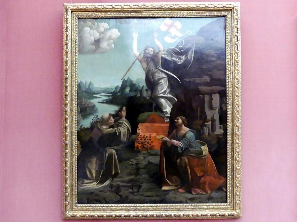 Giovanni Antonio Boltraffio (1492&ndash;1509), Die Auferstehung Christi mit den hll. Leonhard von Noblac und Lucia, Berlin, Gemäldegalerie ("Berliner Wunder"), Saal XVII, 1491&ndash;1494