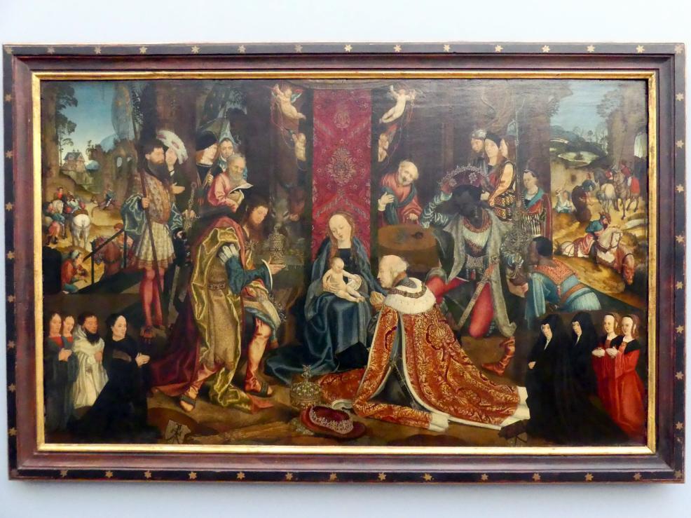 Meister des Aachener Altars (1492&ndash;1515), Die Anbetung der Heiligen Drei Könige, Berlin, Gemäldegalerie ("Berliner Wunder"), Kabinett 1, um 1510