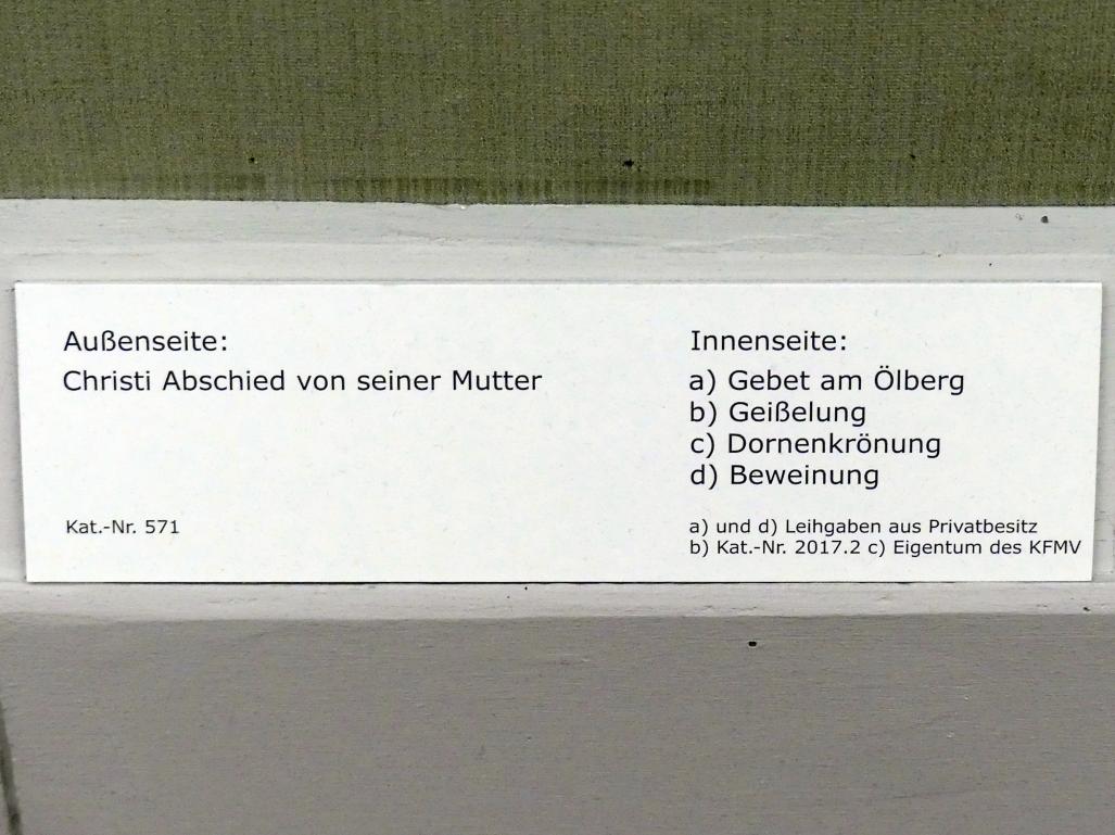 Hans Schäufelein (1503&ndash;1531), Zwei Flügel eines Passionsaltars, Berlin, Gemäldegalerie ("Berliner Wunder"), Kabinett 2, Undatiert, Bild 3/3
