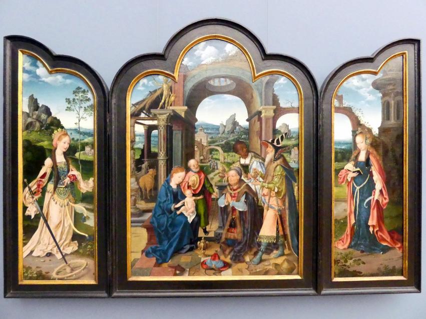 Joos van Cleve (Joos van der Beke) (1507&ndash;1538), Triptychon mit der Anbetung der Könige, Berlin, Gemäldegalerie ("Berliner Wunder"), Kabinett 6, um 1520