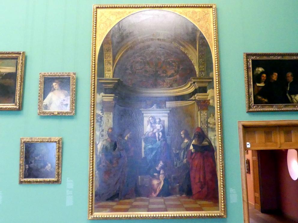 August Wolf (1870&ndash;1879), Thronende Madonna mit musizierenden Engeln und Heiligen, München, Sammlung Schack, Obergeschoss Saal 11, 1874