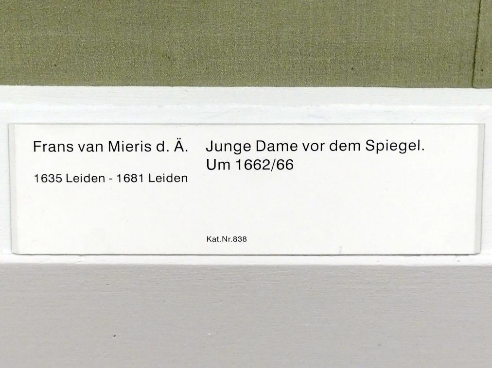 Frans van Mieris der Ältere (1657&ndash;1678), Junge Dame vor dem Spiegel, Berlin, Gemäldegalerie ("Berliner Wunder"), Kabinett 18, um 1662&ndash;1666, Bild 2/2