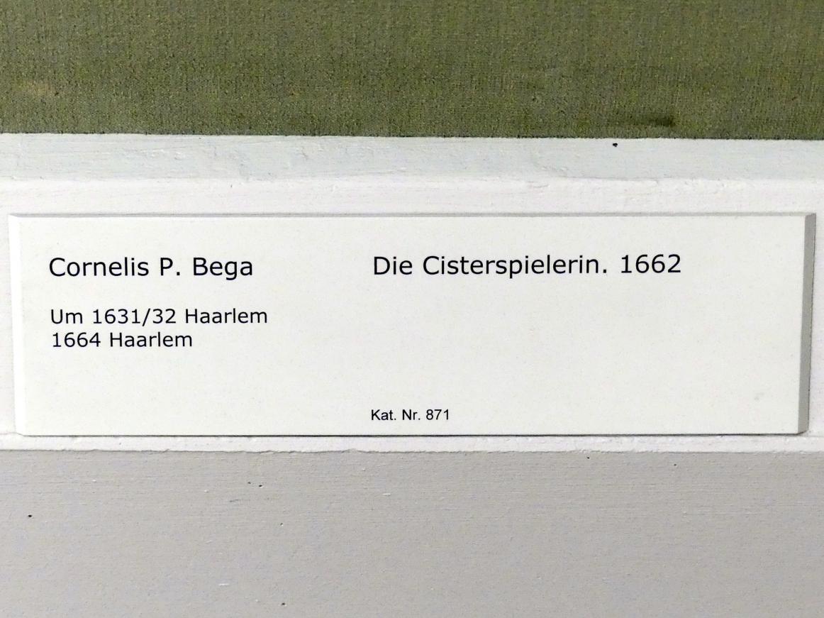 Cornelis Pietersz. Bega (1657&ndash;1663), Die Cisterspielerin, Berlin, Gemäldegalerie ("Berliner Wunder"), Kabinett 18, 1662, Bild 2/2