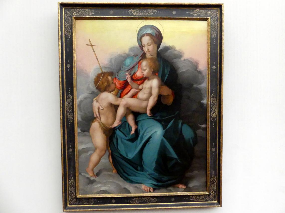 Jacopino del Conte (1532&ndash;1540), Maria mit dem Kind und dem Johannesknaben auf Wolken, Berlin, Gemäldegalerie ("Berliner Wunder"), Kabinett 30, 1530&ndash;1535