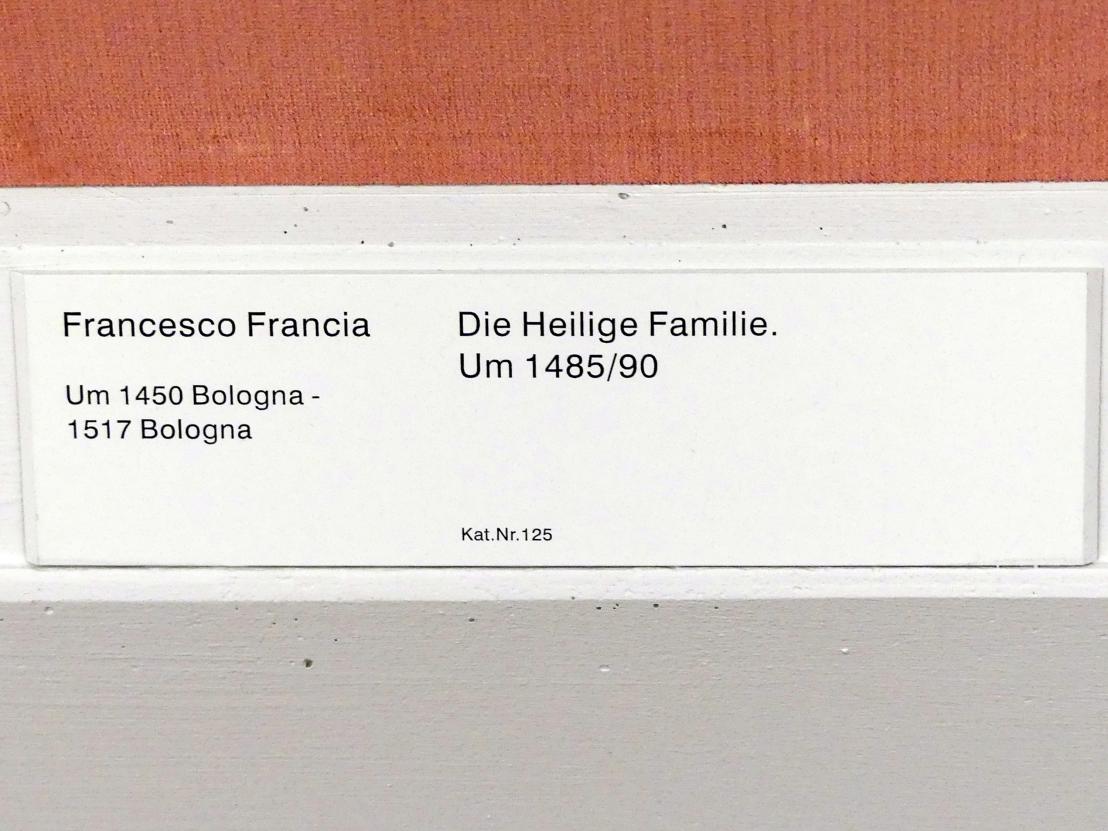 Francesco Francia (Raibolini) (1487–1515), Die Heilige Familie, Berlin, Gemäldegalerie ("Berliner Wunder"), Kabinett 32, um 1485–1490, Bild 2/2