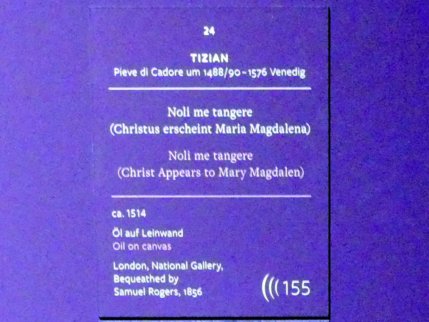 Tiziano Vecellio (Tizian) (1509&ndash;1575), Noli me tangere (Christus erscheint Maria Magdalena), Frankfurt, Städel, Ausstellung "Tizian und die Renaissance in Venedig" vom 13.02. - 26.05.2019, Teil 1, Raum 3, um 1514, Bild 2/3