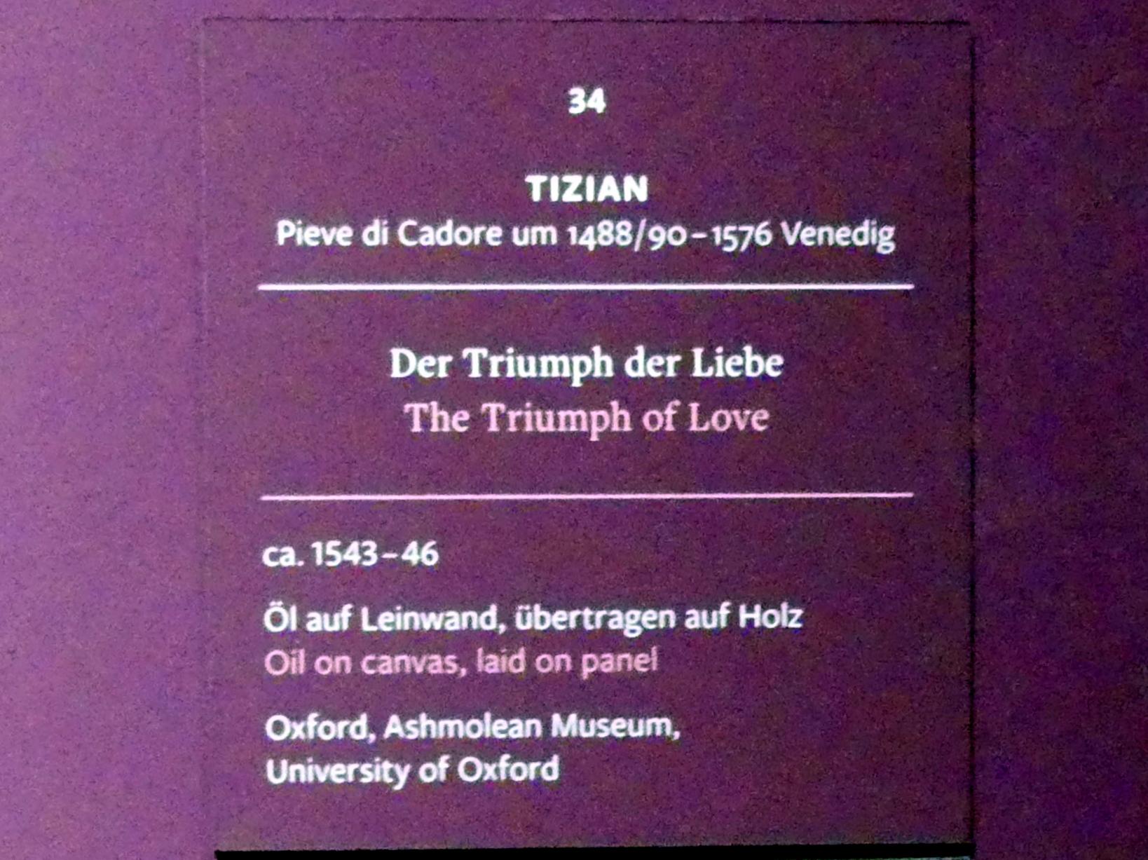 Tiziano Vecellio (Tizian) (1509&ndash;1575), Der Triumph der Liebe, Frankfurt, Städel, Ausstellung "Tizian und die Renaissance in Venedig" vom 13.02. - 26.05.2019, Teil 1, Raum 4, um 1543&ndash;1546, Bild 2/3
