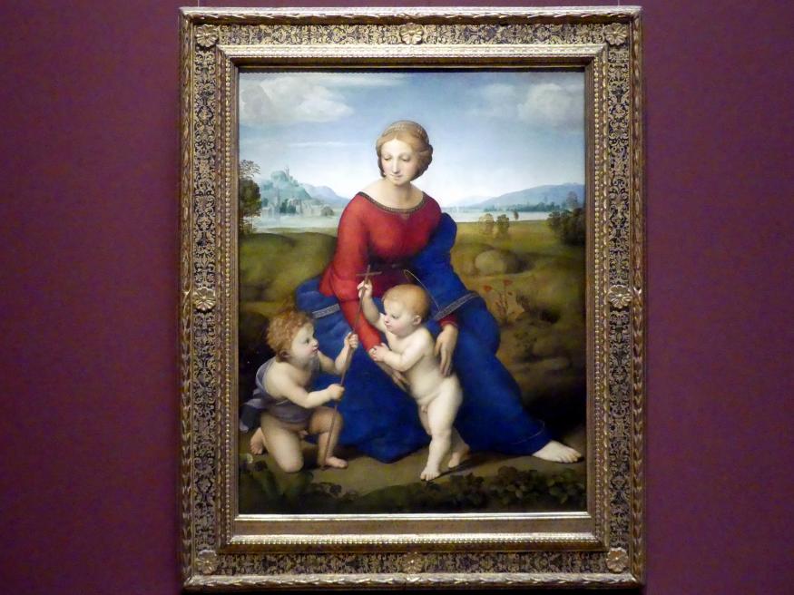 Raffael (Raffaello Sanzio da Urbino, Raffaello Santi) (1501–1519), Die Madonna im Grünen, Wien, Kunsthistorisches Museum, Saal III, um 1505–1506