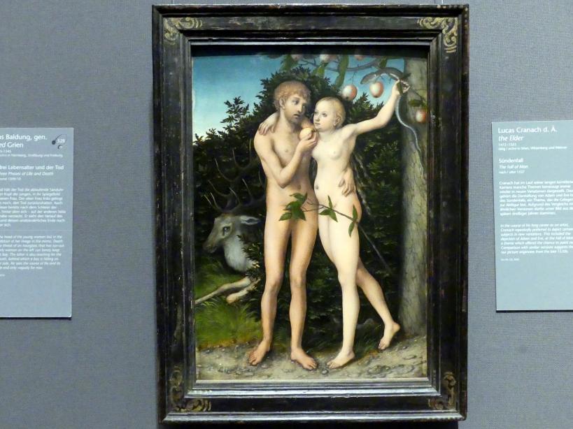Lucas Cranach der Ältere (1502&ndash;1550), Sündenfall, Wien, Kunsthistorisches Museum, Kabinett 14, nach 1537