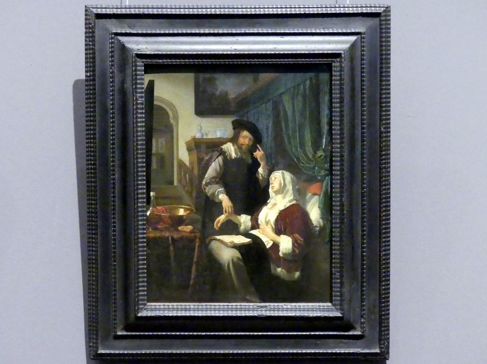 Frans van Mieris der Ältere (1657–1678), Besuch des Arztes (Die Liebeskranke), Wien, Kunsthistorisches Museum, Kabinett 19, 1657, Bild 1/2