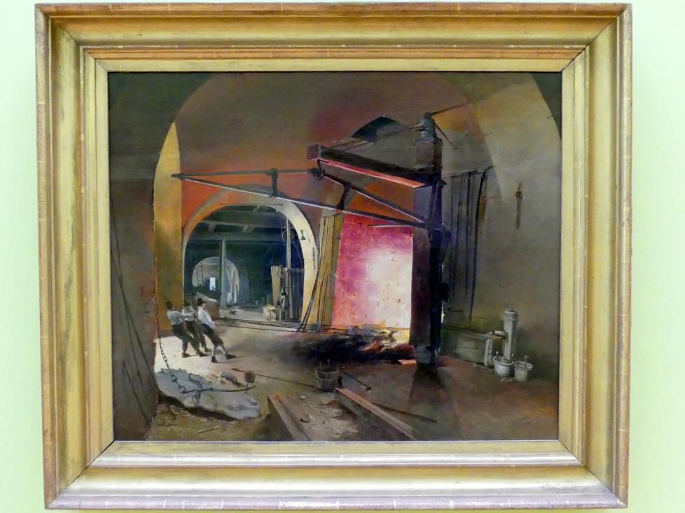 Carl Geyling (1840), Drei Arbeiter in einer Eisenhütte, Schweinfurt, Museum Georg Schäfer, Saal 4, um 1840