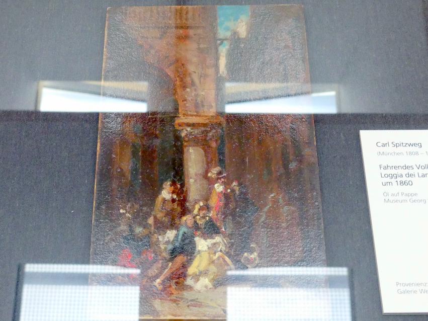 Carl Spitzweg (1835&ndash;1880), Fahrendes Volk: Schauspieler an der Loggia dei Lanzi in Florenz, Schweinfurt, Museum Georg Schäfer, Saal 5, um 1860