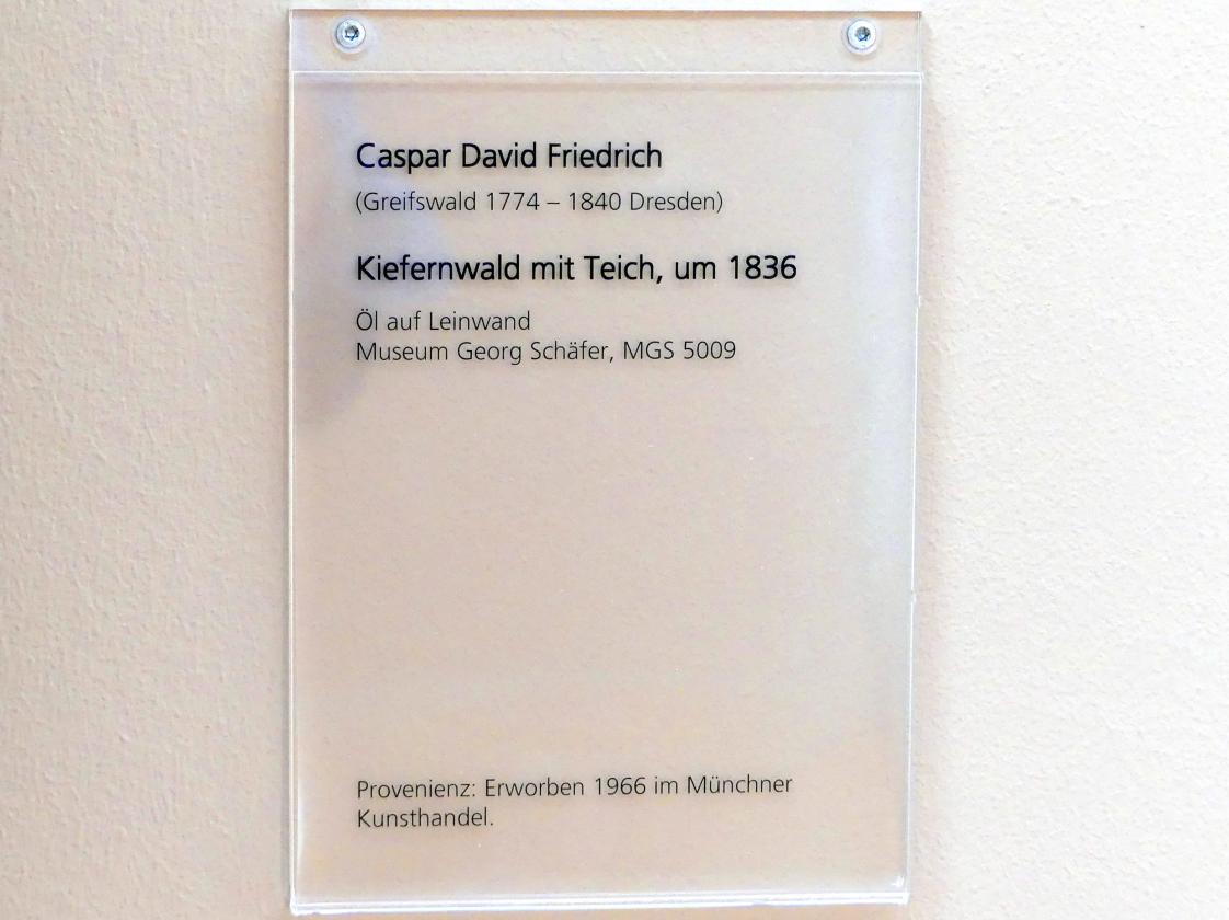 Caspar David Friedrich (1798&ndash;1836), Kiefernwald mit Teich, Schweinfurt, Museum Georg Schäfer, Saal 14, um 1836, Bild 2/2