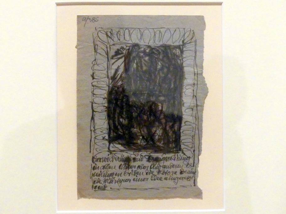 Adolf Hölzel (1880–1933), Schriftsockelblatt "Verwilderung und Drangsalierung...", Schweinfurt, Museum Georg Schäfer, Ausstellung Adolf Hölzel vom 03.02.-01.05.2019, Saal 8, Undatiert