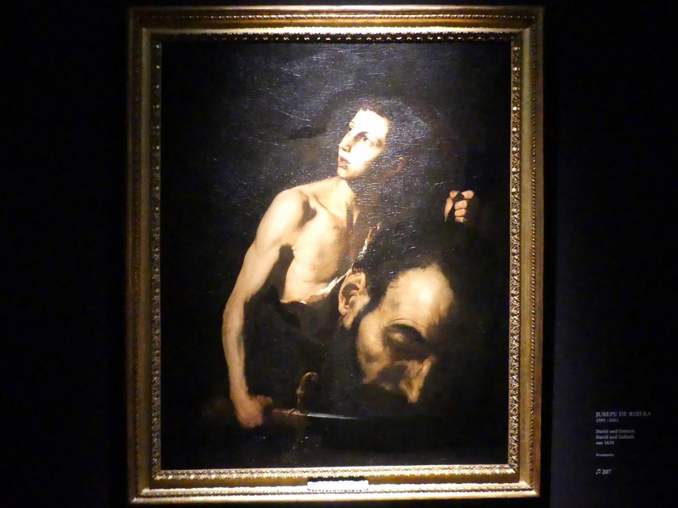 Jusepe de Ribera (1607–1650), David und Goliath, München, Alte Pinakothek, Ausstellung "Utrecht, Caravaggio und Europa" vom 17.04.-21.07.2019, Helden: David und Goliath, um 1620