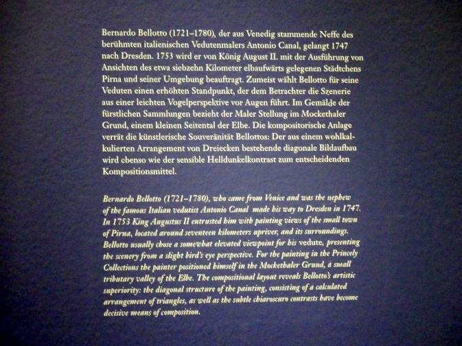 Bernardo Bellotto (Canaletto) (1738–1779), Pirna an der Elbe, Wien, Albertina, Ausstellung "Die fürstliche Sammlung Liechtenstein" vom 16.02.-10.06.2019, um 1756–1758, Bild 3/3