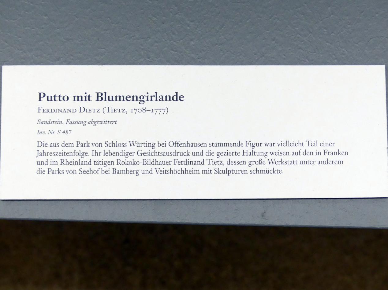 Ferdinand Tietz (Ferdinand Dietz) (1740–1767), Putto mit Blumengirlande, Würting, Schloss Würting, jetzt Linz, Oberösterreichisches Landesmuseum, Barockes Kunstgewerbe, Undatiert, Bild 3/3