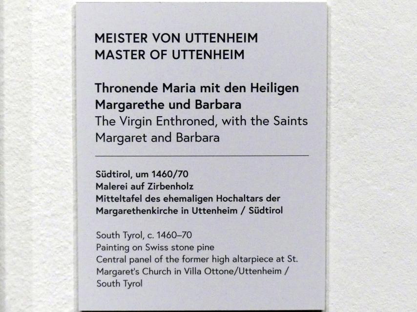 Meister von Uttenheim (1465&ndash;1475), Thronende Maria mit den Heiligen Margarethe und Barbara, Uttenheim, Pfarrkirche St. Margaretha, jetzt Wien, Museum Oberes Belvedere, Saal 7, um 1460&ndash;1470, Bild 2/2