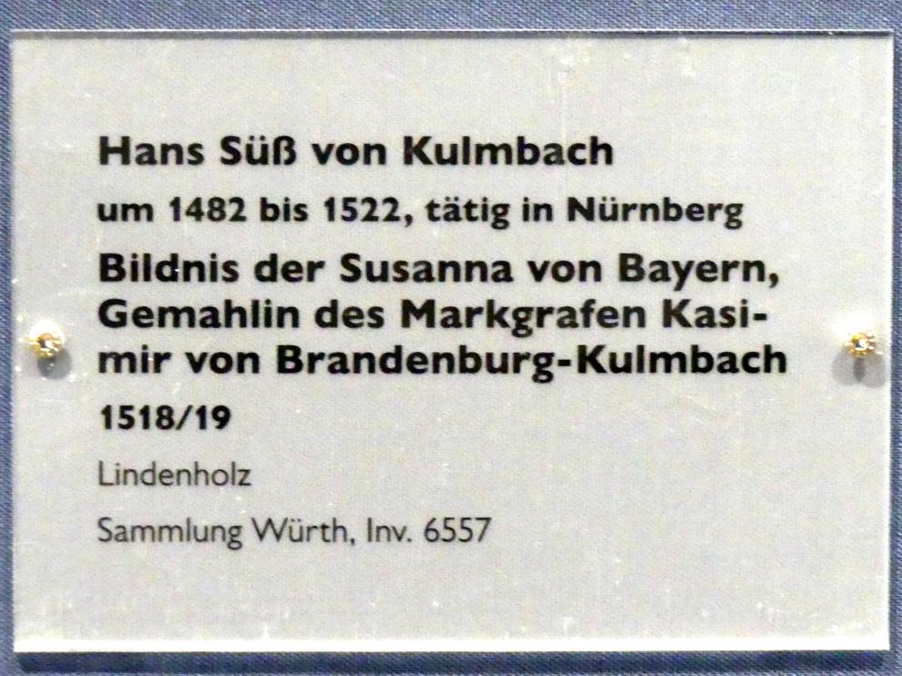 Hans Süß von Kulmbach (1507&ndash;1521), Bildnis der Susanna von Bayern, Gemahlin des Markgrafen Kasimir von Brandenburg-Kulmbach, Schwäbisch Hall, Johanniterkirche, Alte Meister in der Sammlung Würth, 1518&ndash;1519, Bild 2/2