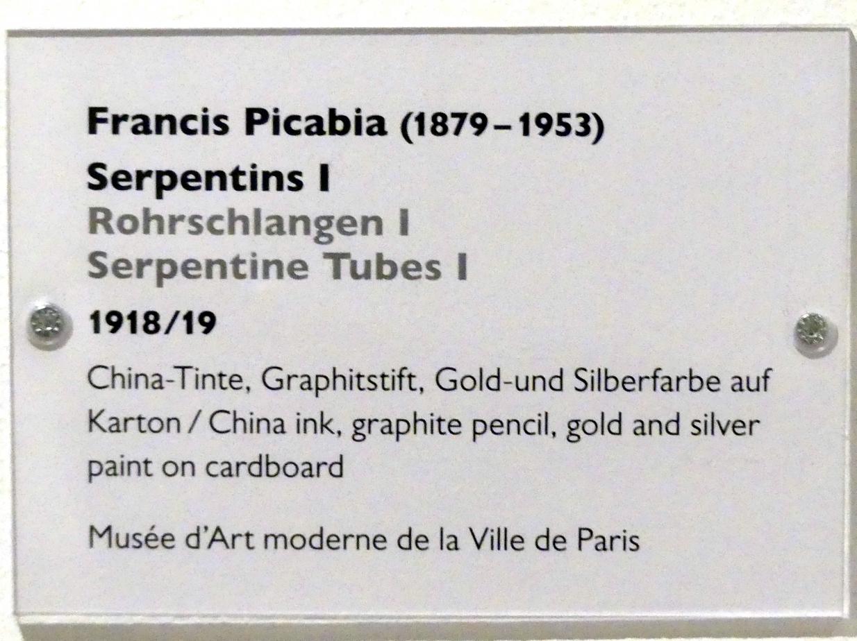 Francis Picabia (1908&ndash;1948), Rohrschlangen I, Schwäbisch Hall, Kunsthalle Würth, Ausstellung "Das Musée d'Art moderne de la Ville de Paris zu Gast in der Kunsthalle Würth" vom 15.04.-15.09.2019, 1918&ndash;1919, Bild 2/2