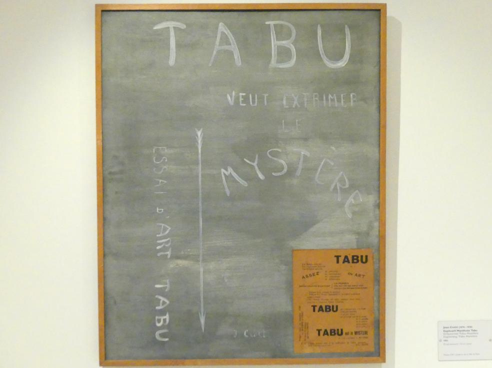 Jean Crotti (1916&ndash;1921), Erläuternd / Tabu-Manifest, Schwäbisch Hall, Kunsthalle Würth, Ausstellung "Das Musée d'Art moderne de la Ville de Paris zu Gast in der Kunsthalle Würth" vom 15.04.-15.09.2019, 1921