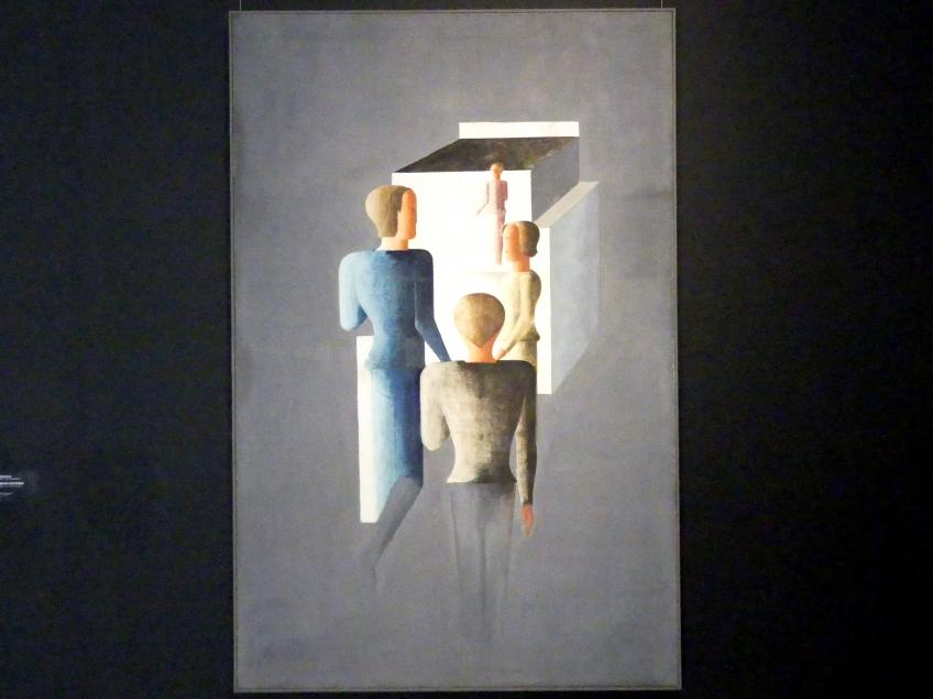 Oskar Schlemmer (1919&ndash;1937), Vier Figuren und Kubus, Stuttgart, Staatsgalerie, Internationale Malerei und Skulptur 9, 1929