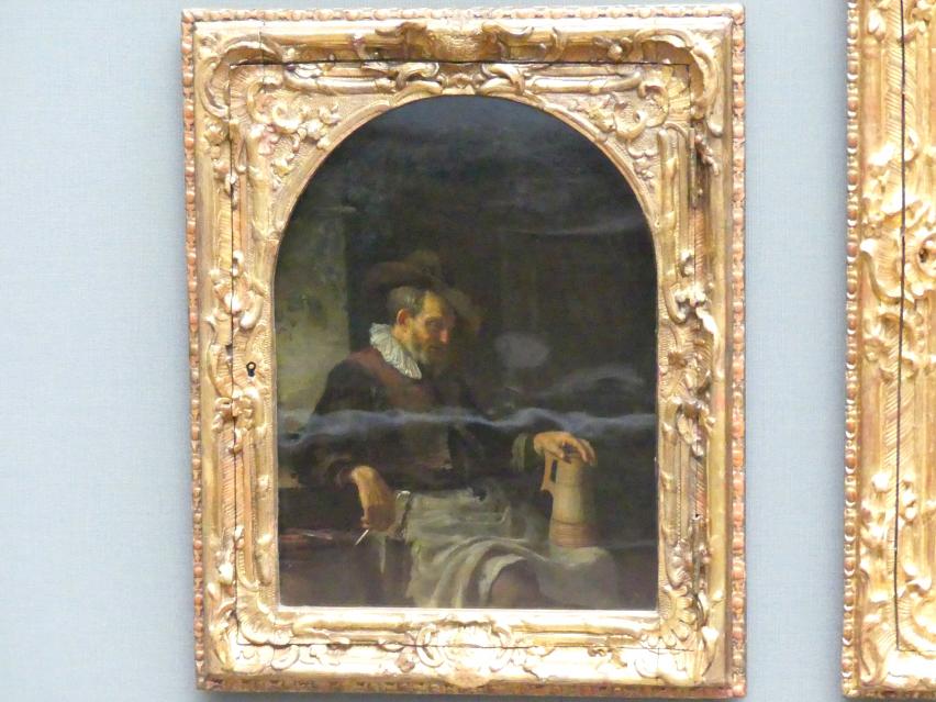 Frans van Mieris der Ältere (1657&ndash;1678), Der Alte mit der Holzkanne, Dresden, Gemäldegalerie Alte Meister, 2. OG: Niederländische Genremalerei, Undatiert