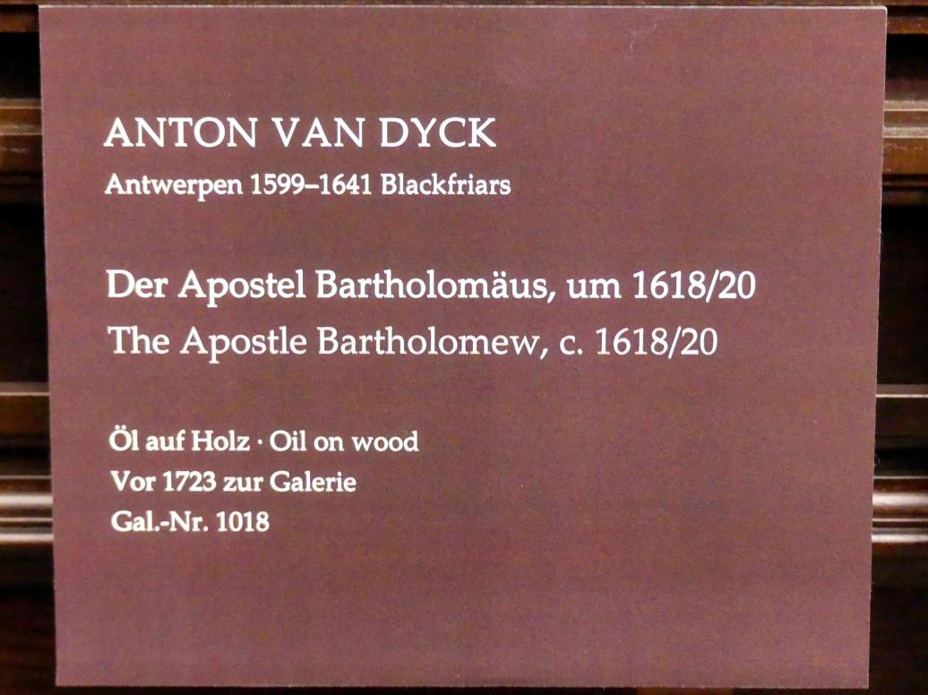 Anthonis (Anton) van Dyck (1614&ndash;1641), Der Apostel Bartholomäus, Dresden, Gemäldegalerie Alte Meister, 1. OG: van Dyck, um 1618&ndash;1620, Bild 2/2