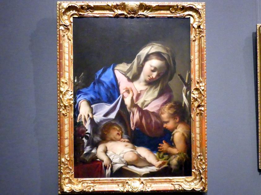 Francesco Trevisani (1705–1737), Maria mit dem Kind und dem kleinen Johannes, Dresden, Gemäldegalerie Alte Meister, 1. OG: Italienische Malerei 17. Jahrhundert, 1708