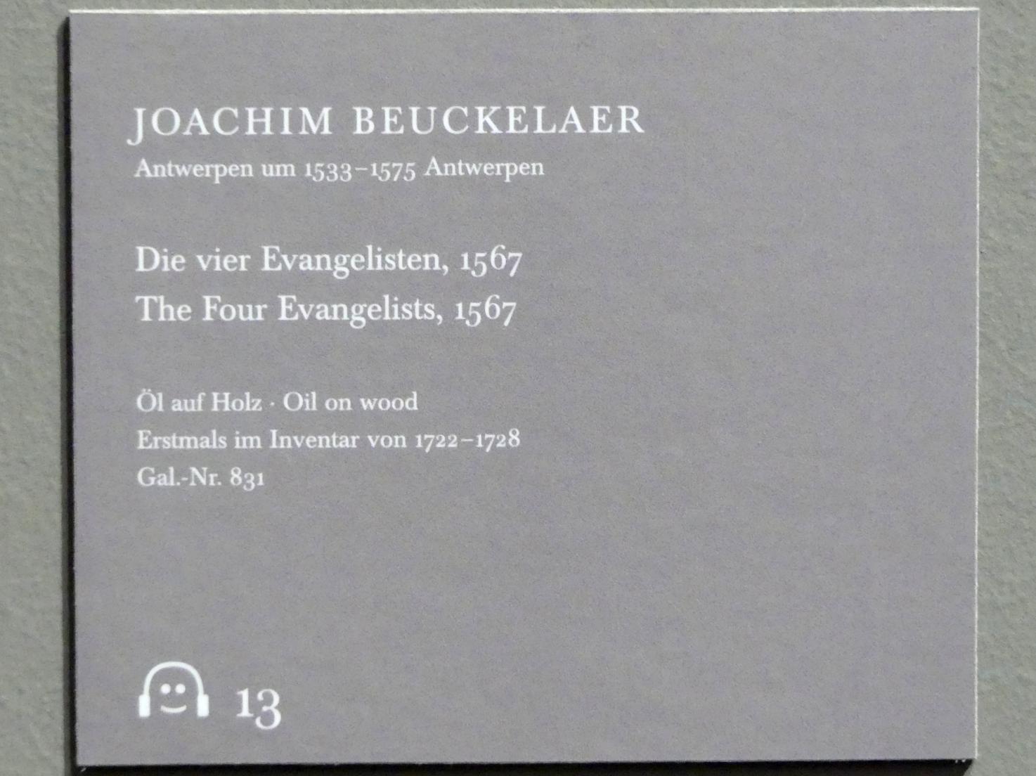 Joachim Beuckelaer (1561&ndash;1574), Die vier Evangelisten, Dresden, Gemäldegalerie Alte Meister, EG: Altäre und Andachtsbilder, 1567, Bild 2/2