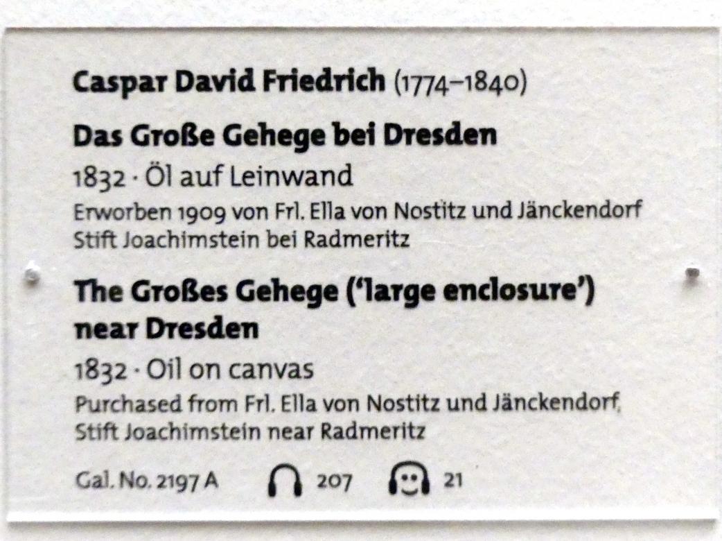 Caspar David Friedrich (1798–1836), Das Große Gehege bei Dresden, Dresden, Albertinum, Galerie Neue Meister, 2. Obergeschoss, Saal 2, 1832, Bild 2/2