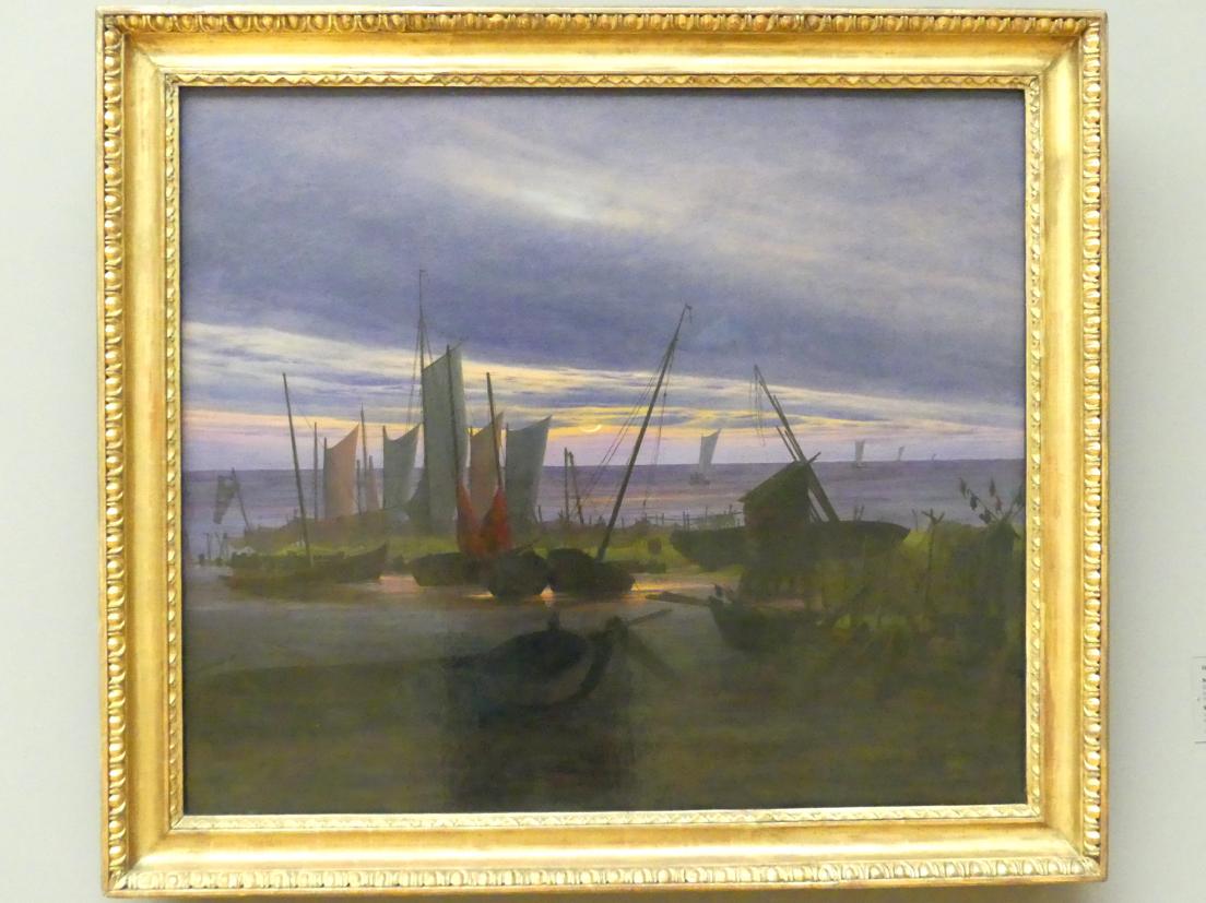 Caspar David Friedrich (1798–1836), Schiffe im Hafen am Abend, Dresden, Albertinum, Galerie Neue Meister, 2. Obergeschoss, Saal 2, um 1828