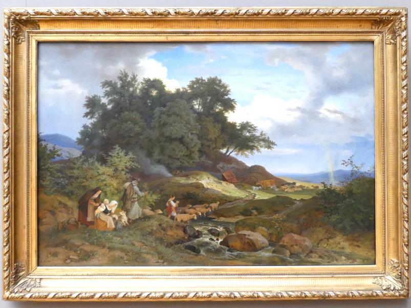 Ludwig Richter (1824–1884), Landschaft mit Regenbogen (Böhmische Hirtenlandschaft), Dresden, Albertinum, Galerie Neue Meister, 2. Obergeschoss, Saal 4, 1841