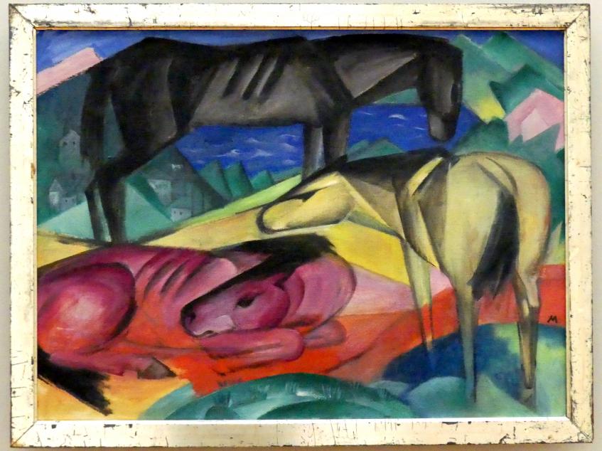 Franz Marc (1904&ndash;1914), Drei Pferde II (kleinere Fassung), Dresden, Albertinum, Galerie Neue Meister, 2. Obergeschoss, Saal 13, 1913