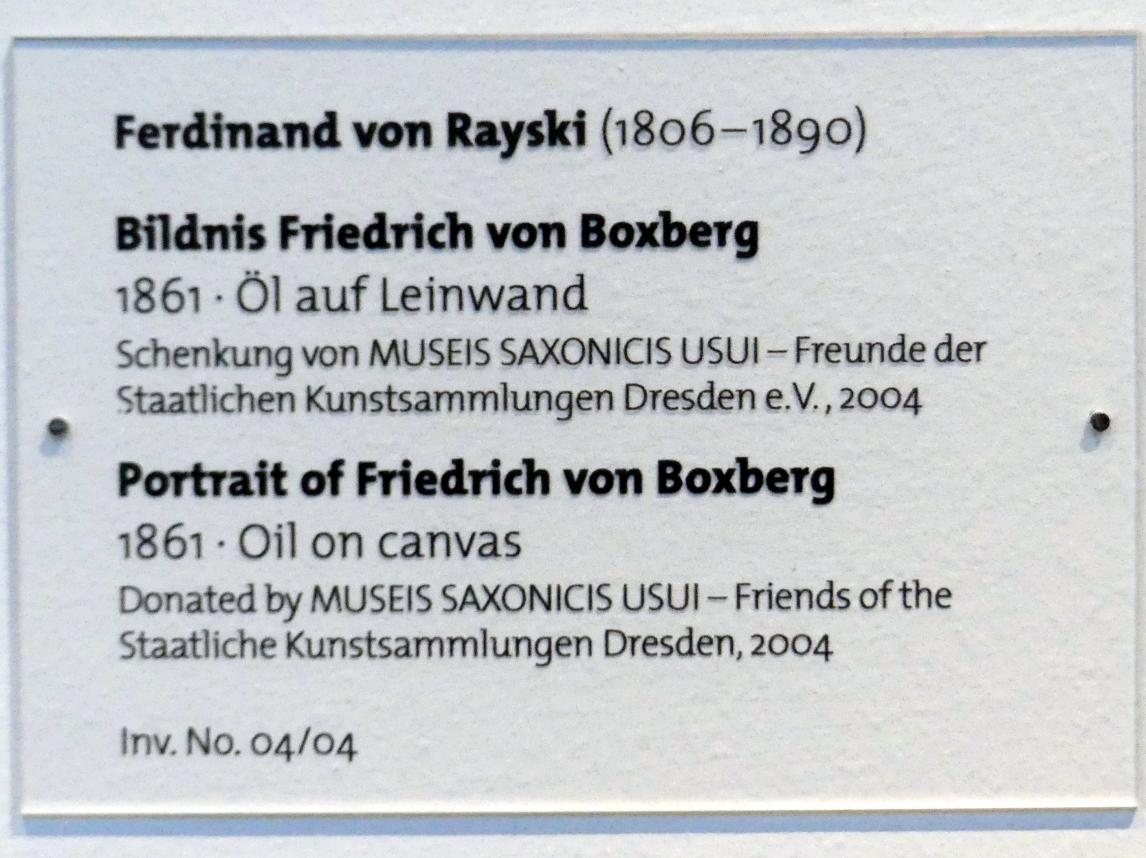 Ferdinand von Rayski (1837&ndash;1875), Bildnis Friedrich von Boxberg, Dresden, Albertinum, Galerie Neue Meister, 1. Obergeschoss, Mosaiksaal, 1861, Bild 2/2