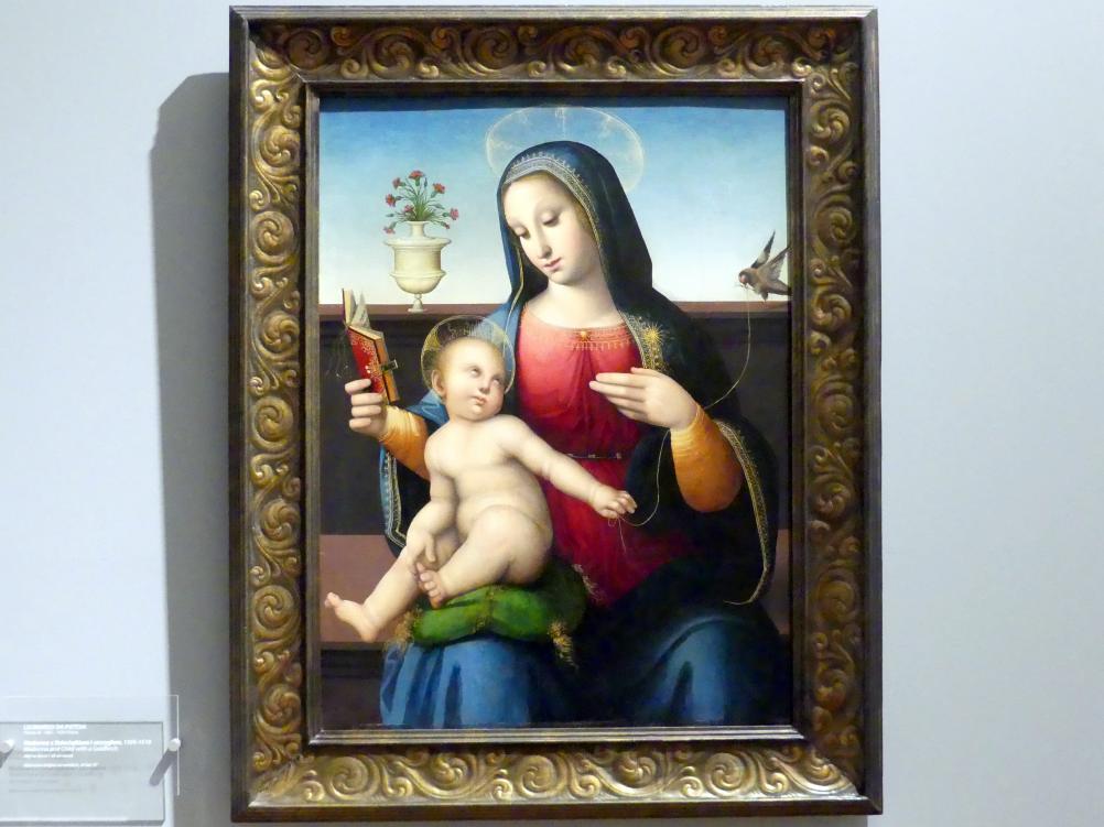 Leonardo di Francesco di Lazzaro Malatesta (da Pistoia) (1507), Maria mit Kind und Stieglitz, Breslau, Nationalmuseum, 2. OG, europäische Kunst 15.-20. Jhd., Saal 1, 1505–1510