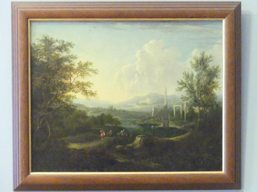 Christian Hilfgott Brand (1725&ndash;1746), Landschaft mit Ruinen und Obelisk, Breslau, Nationalmuseum, 2. OG, europäische Kunst 15.-20. Jhd., Saal 10, 1730