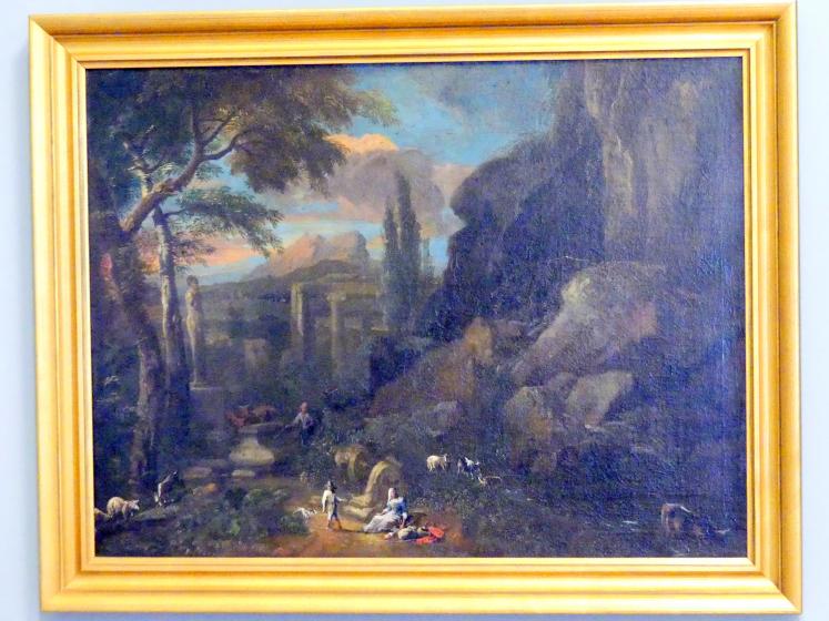 Anton Faistenberger (1695&ndash;1701), Italienische Landschaft mit antiken Ruinen und Hirten, Breslau, Nationalmuseum, 2. OG, europäische Kunst 15.-20. Jhd., Saal 10, Undatiert