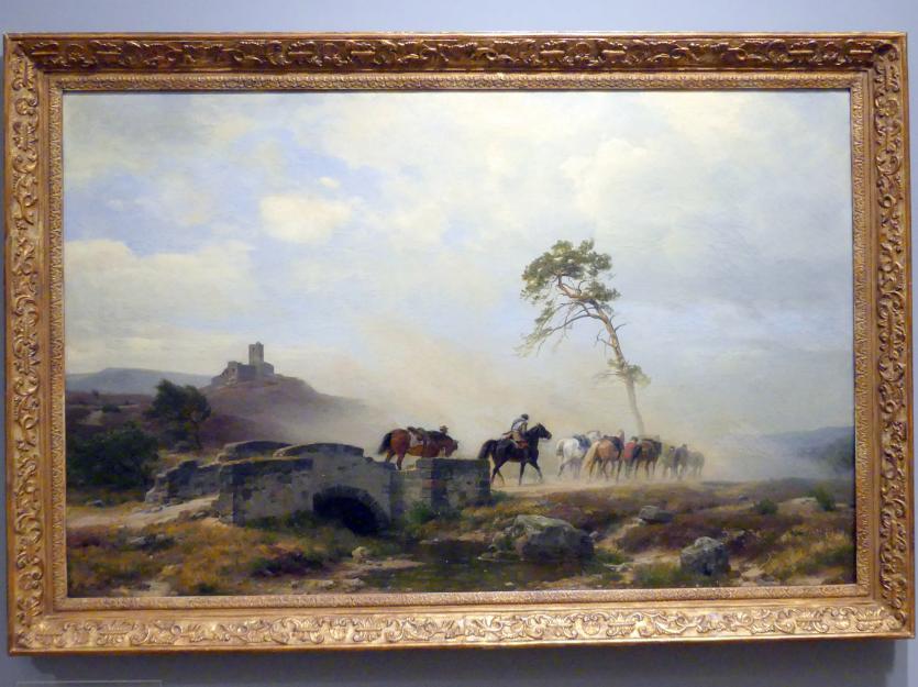 Carl Friedrich Lessing (1828&ndash;1878), Landschaft mit Burgruine und Reitern, Breslau, Nationalmuseum, 2. OG, europäische Kunst 15.-20. Jhd., Saal 14, 1878